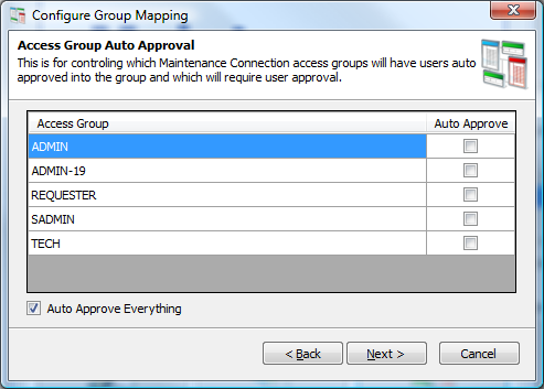 Access Group Auto Approval Menu
